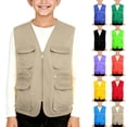 thumbnail image 1 of Husipze Kids Cargo Vest Sleeveless Pocket Front Full Zip Outdoor Sport Outerwear V-neck Breathable Lightweight Utility Jacket Khaki 11-12 Years, 1 of 5
