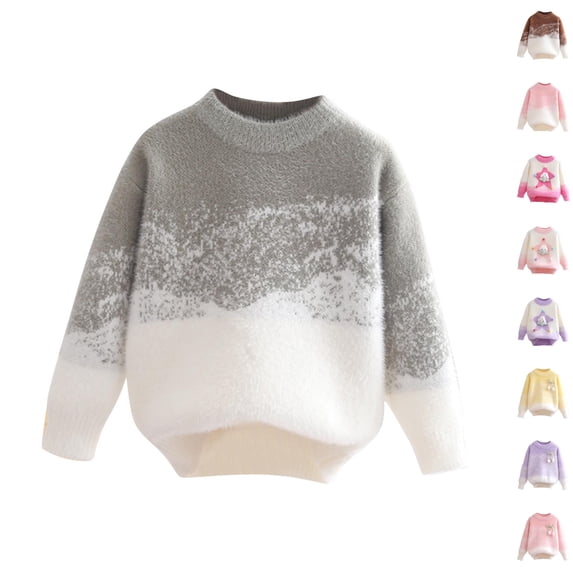 Husipze Kids Gradient Fuzzy Sweater Soft Long Sleeve Cozy Knit Mock Neck Pullover Warm Casual Fall Winter Jumper Top Green 3 Years