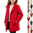 thumbnail image 1 of Husipze Kids Mid Length Collar Trench Coat Single Breasted Wool Blend Peacoat Lapel Collar Warm Overcoat Classic Winter Coat Red 10-11 Years, 1 of 10