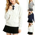 thumbnail image 1 of Husipze Kids Preppy Cardigan Sweater School Uniform V-neck Pockets Long Sleeve Button Open Front Knit Tops Fall Winter Outfit with Pockets White 5-6 Years, 1 of 9