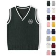 thumbnail image 1 of Husipze Kids Preppy Sweater Vest Sleeveless Solf Cozy Stretchy Knit Pullover Classic Layering V-neck Warm Top for Fall Winter Green 13-14 Years, 1 of 7