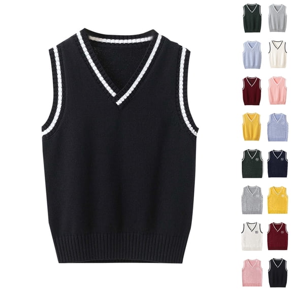 Husipze Kids Preppy Sweater Vest Sleeveless Solf Cozy Stretchy Knit Pullover Classic Layering V-neck Warm Top for Fall Winter Navy 3-4 Years