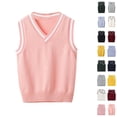 thumbnail image 1 of Husipze Kids Preppy Sweater Vest Sleeveless Solf Cozy Stretchy Knit Pullover Classic Layering V-neck Warm Top for Fall Winter Pink 15-16 Years, 1 of 7