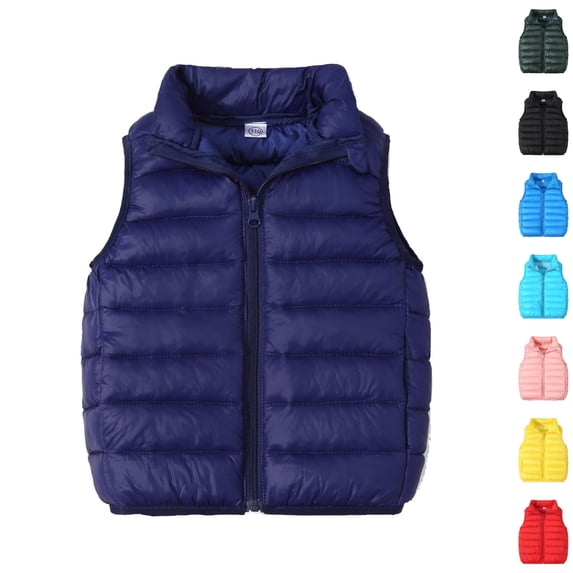 Husipze Kids Puffer Vest Lightweight Full Zip Stand Collar Quilted Jackets Windproof Warm Collared Cozy Layering Sleeveless Outerwear Navy 8 Years