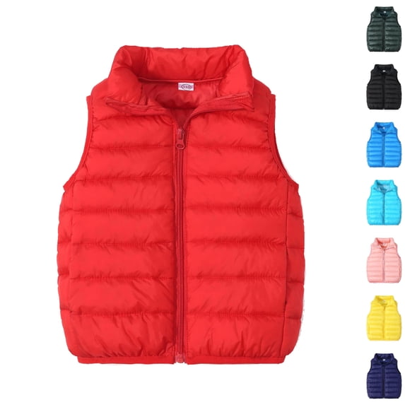 Husipze Kids Puffer Vest Lightweight Full Zip Stand Collar Quilted Jackets Windproof Warm Collared Cozy Layering Sleeveless Outerwear Red 6 Years