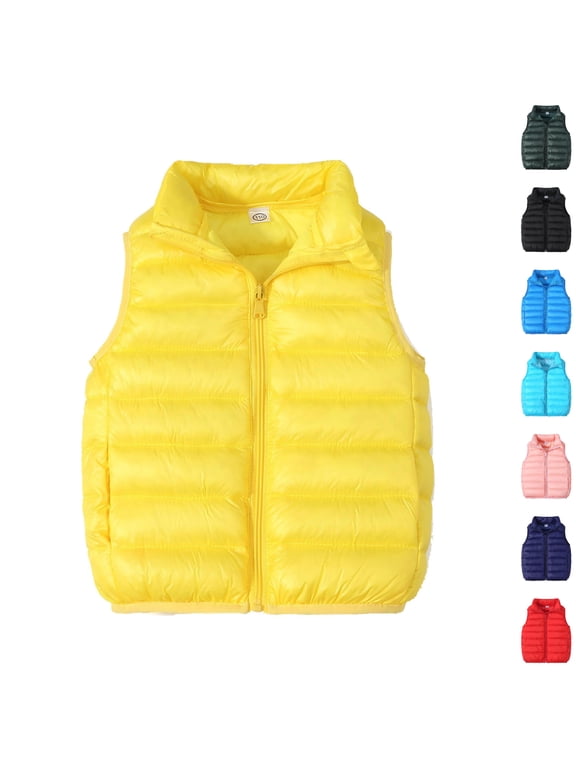 Kids Puffer Vest Lightweight Full Zip Stand Collar Quilted Jackets Windproof Warm Collared Cozy Layering Sleeveless Outerwear Yellow 3 Years