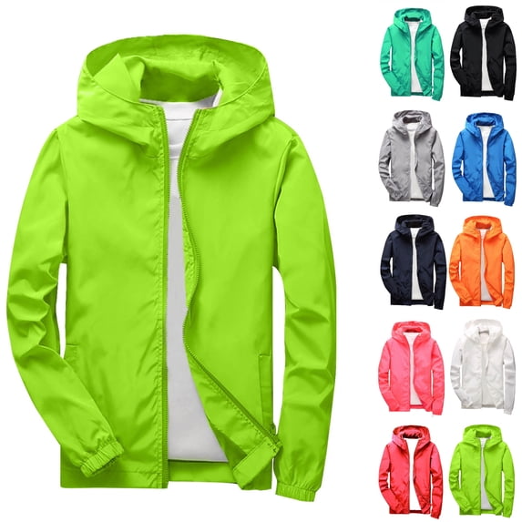 Husipze Kids Rain Jacket Jacket Hooded Waterproof Zip Up Active Outdoor Coat Long Sleeve Windproof Hiking School Outerwear Green 16-17 Years