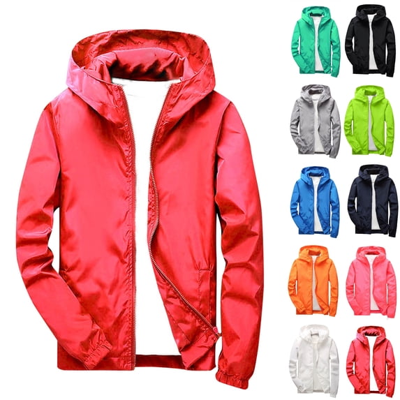 Husipze Kids Rain Jacket Jacket Hooded Waterproof Zip Up Active Outdoor Coat Long Sleeve Windproof Hiking School Outerwear Red 17-18 Years
