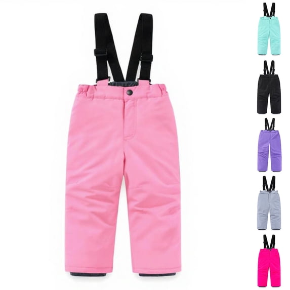 Husipze Kids Ski Overalls Snow Toddler Ski Pants Insulated Snowboard Pants with Adjustable Straps Winter Snow Bibs Pink 11-12Years