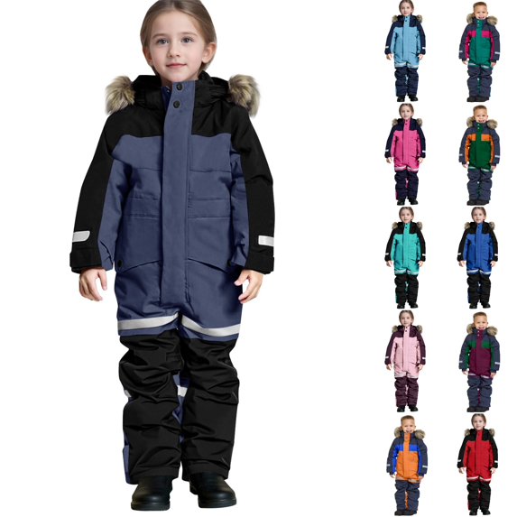 Husipze Kids Snow Jumpsuit Insulated Color Block One Piece Ski Suit for Boys Girls Waterproof Windproof Toddler Snowsuit with Reflective Strips Black 110
