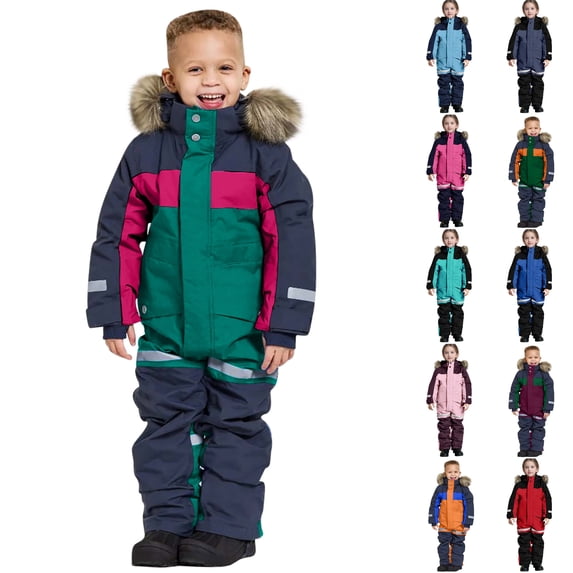 Husipze Kids Snow Jumpsuit Insulated Color Block One Piece Ski Suit for Boys Girls Waterproof Windproof Toddler Snowsuit with Reflective Strips Green 1 Years