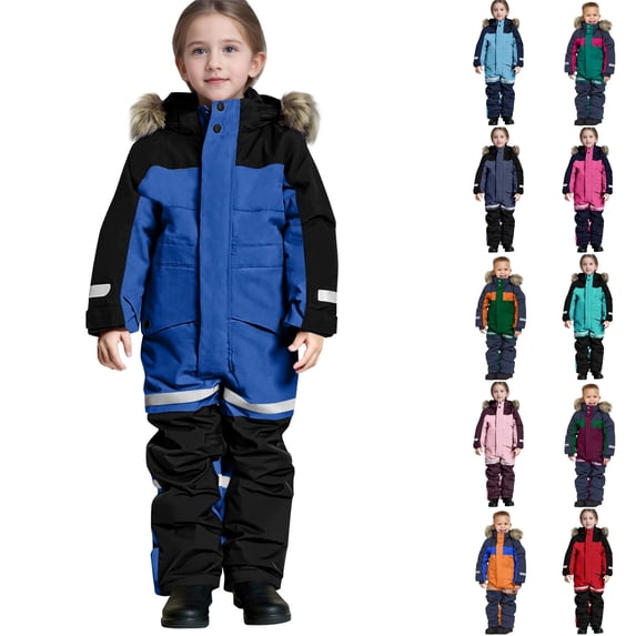 Husipze Kids Snow Jumpsuit Insulated Color Block One Piece Ski Suit for Boys Girls Waterproof Windproof Toddler Snowsuit with Reflective Strips Navy 160