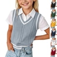 thumbnail image 1 of Husipze Kids Sweater Vest Sleeveless Versatile Cable Knit Layering Lightweight V-neck Solf Pullover with Striped Trim Gray 5-6 Years, 1 of 9