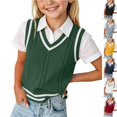 thumbnail image 1 of Husipze Kids Sweater Vest Sleeveless Versatile Cable Knit Layering Lightweight V-neck Solf Pullover with Striped Trim Green 0-1 Years, 1 of 9