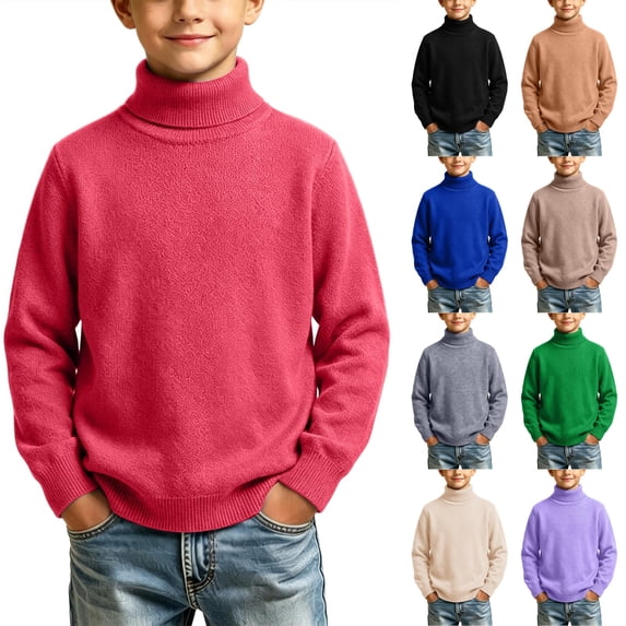 Husipze Kids Turtleneck Knit Sweater Ligthweight Long Sleeve Solid Cozy Knit Classic Casual Warm Pullover Hot Pink 2-3 Years