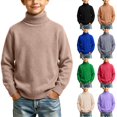 thumbnail image 1 of Husipze Kids Turtleneck Knit Sweater Ligthweight Long Sleeve Solid Cozy Knit Classic Casual Warm Pullover Khaki 1-2 Years, 1 of 8