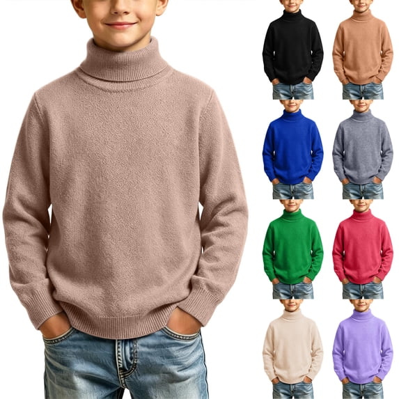 Husipze Kids Turtleneck Knit Sweater Ligthweight Long Sleeve Solid Cozy Knit Classic Casual Warm Pullover Khaki 1-2 Years