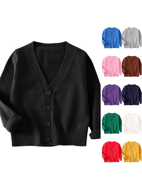 Knit Cardigan Sweater for Girl Boy Button down Open Front Warm Cozy Lightweight V-neck Casual oft Comfortable Outerwear Tops Black 2-3 Years