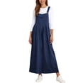 thumbnail image 1 of Husipze Maxi Dresses for Women Sleeveless A Line Loose Overall Jumper Dress Button Strap Casual Summer Dress with Pockets Navy L, 1 of 8
