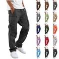 thumbnail image 1 of Husipze Men's Cargo Pants Elastic Drawstring Waist Straight Leg Adjustable Cuffs Work Trousers Casual Outdoor Pants with Zip Pockets Black M, 1 of 9