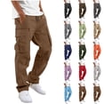thumbnail image 1 of Husipze Men's Cargo Pants Elastic Drawstring Waist Straight Leg Adjustable Cuffs Work Trousers Casual Outdoor Pants with Zip Pockets Coffee L, 1 of 9