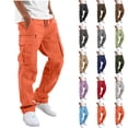 thumbnail image 1 of Husipze Men's Cargo Pants Elastic Drawstring Waist Straight Leg Adjustable Cuffs Work Trousers Casual Outdoor Pants with Zip Pockets Orange XL, 1 of 9