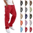 thumbnail image 1 of Husipze Men's Cargo Pants Elastic Drawstring Waist Straight Leg Adjustable Cuffs Work Trousers Casual Outdoor Pants with Zip Pockets Red XL, 1 of 9