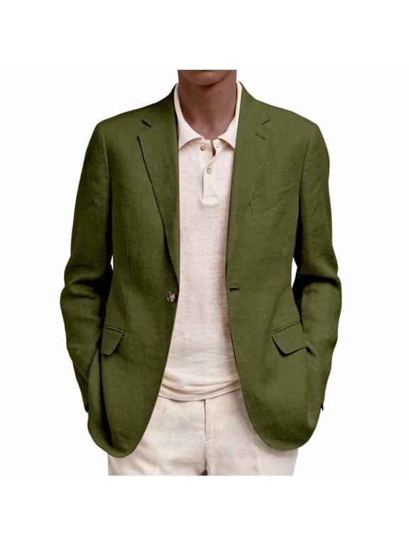 Men's Casual Blazer Single Button Business Suit Jackets Long Sleeve Lapel Open Front Lightweight Unlined Sport Coat with Pockets Army Green L