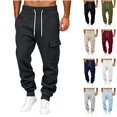 thumbnail image 1 of Husipze Men's Fleece Cargo Sweatpants Tapered Drawstring Elastic Waist Baggy Relaxed Fit Casual Joggers with Flap Pockets Dark Gray 2XL, 1 of 5
