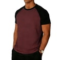 thumbnail image 1 of Husipze Men's Short Sleeve Crew Neck T Shirts Color Block Casual Basic Tees Soft Stretchy Loose Fit Summer Tops Wine S, 1 of 6