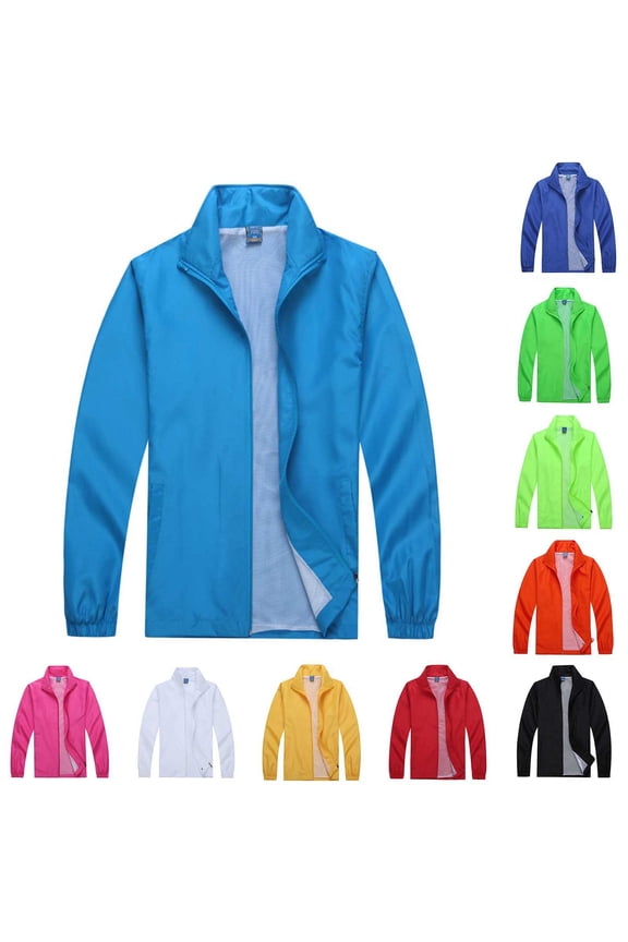 Men's Sports Shell Jacket Lightweight Stand Collar Full Zip Casual Jacket Loose Fit Breathable Outdoor Travel Coat with Pockets Hot Pink XXXL