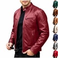 thumbnail image 1 of Husipze Men's Stand Collar Pu Leather Jacket Motorcycle Lightweight Faux Leather Outwear Zip Up Slim Fit Coat with Pockets Wine 2XL, 1 of 10