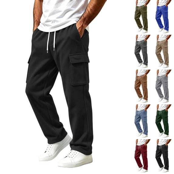 Husipze Mens Cargo Sweatpants Straight Leg Fleece Joggers Pants Elastic Drawstring Casual Loose Work Pants with Multiple Pockets Black 3XL