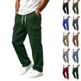 thumbnail image 1 of Husipze Mens Cargo Sweatpants Straight Leg Fleece Joggers Pants Elastic Drawstring Casual Loose Work Pants with Multiple Pockets Green 3XL, 1 of 10