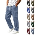 thumbnail image 1 of Husipze Mens Cargo Sweatpants Straight Leg Fleece Joggers Pants Elastic Drawstring Casual Loose Work Pants with Multiple Pockets Navy S, 1 of 10