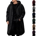 thumbnail image 1 of Husipze Mens Hooded Overcoat Knee Length Oversized Button Down Warm Wool Blend Winter Trench Coat Long Jacket with Pockets Black S, 1 of 9