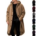 thumbnail image 1 of Husipze Mens Hooded Overcoat Knee Length Oversized Button Down Warm Wool Blend Winter Trench Coat Long Jacket with Pockets Khaki 2XL, 1 of 9