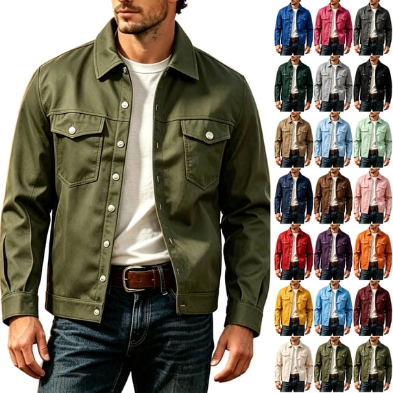 Husipze Mens Lightweight Shirt Jackets Casual Stylish Long Sleeve Lapel Button Down Shacket Jacket Fall Work Outwear with Pockets Army Green S
