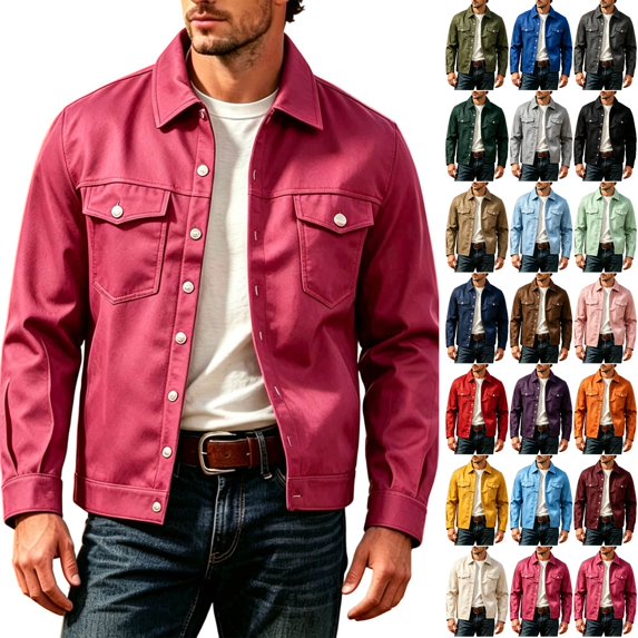 Husipze Mens Lightweight Shirt Jackets Casual Stylish Long Sleeve Lapel Button Down Shacket Jacket Fall Work Outwear with Pockets Hot Pink S