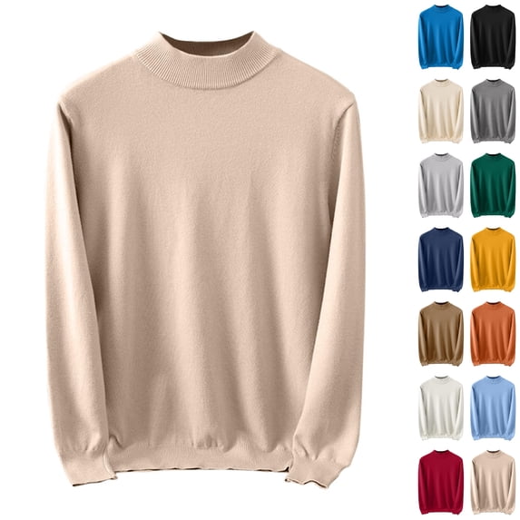 Husipze Mens Mock Neck Sweater Solid Long Sleeve Relexed Fit Soft Knit Lightweight Classic Casual Pullover Brown 2XL