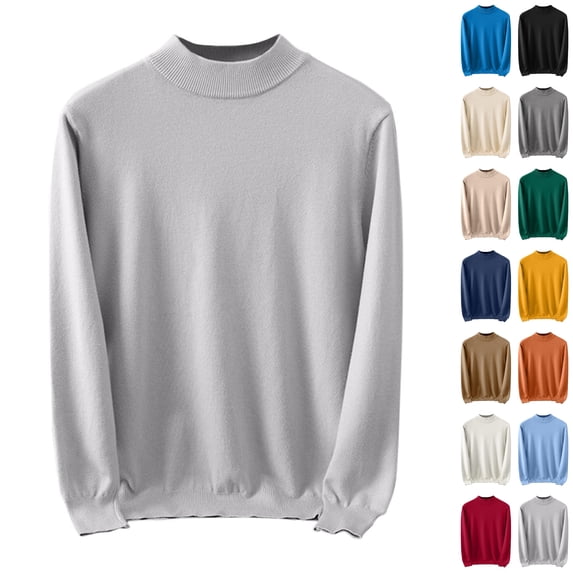 Husipze Mens Mock Neck Sweater Solid Long Sleeve Relexed Fit Soft Knit Lightweight Classic Casual Pullover Gray L