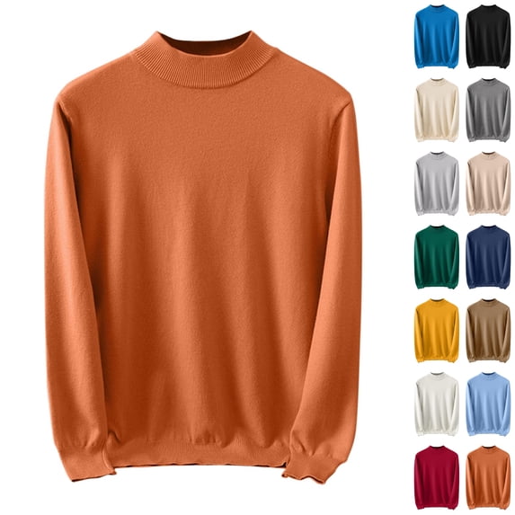 Husipze Mens Mock Neck Sweater Solid Long Sleeve Relexed Fit Soft Knit Lightweight Classic Casual Pullover Orange 2XL