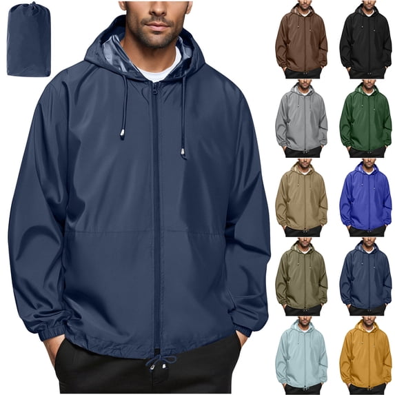 Husipze Mens Rain Jacket Full Zip Packable Raincoat Windbreaker Running Waterproof Lightweight Packable with Hood Travel Hiking Cycling Brown M