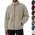 thumbnail image 1 of Husipze Mens Sherpa Fleece Jacket Full Zip Long Sleeve Teddy Fuzzy Cozy Winter Relaxed Fit Coat Insulated Warm Outerwear Beige 3XL, 1 of 8