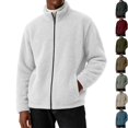 thumbnail image 1 of Husipze Mens Sherpa Fleece Jacket Full Zip Long Sleeve Teddy Fuzzy Cozy Winter Relaxed Fit Coat Insulated Warm Outerwear White M, 1 of 8