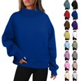thumbnail image 1 of Husipze Mock Neck Sweatshirts for Women Oversized Pullover Lightweight Casual Solid Color Long Sleeve Fall Outfits Dark Blue M, 1 of 9