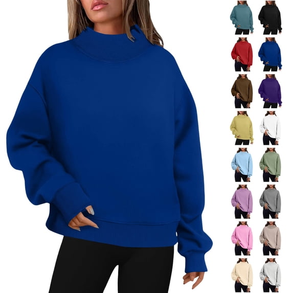 Husipze Mock Neck Sweatshirts for Women Oversized Pullover Lightweight Casual Solid Color Long Sleeve Fall Outfits Dark Blue M
