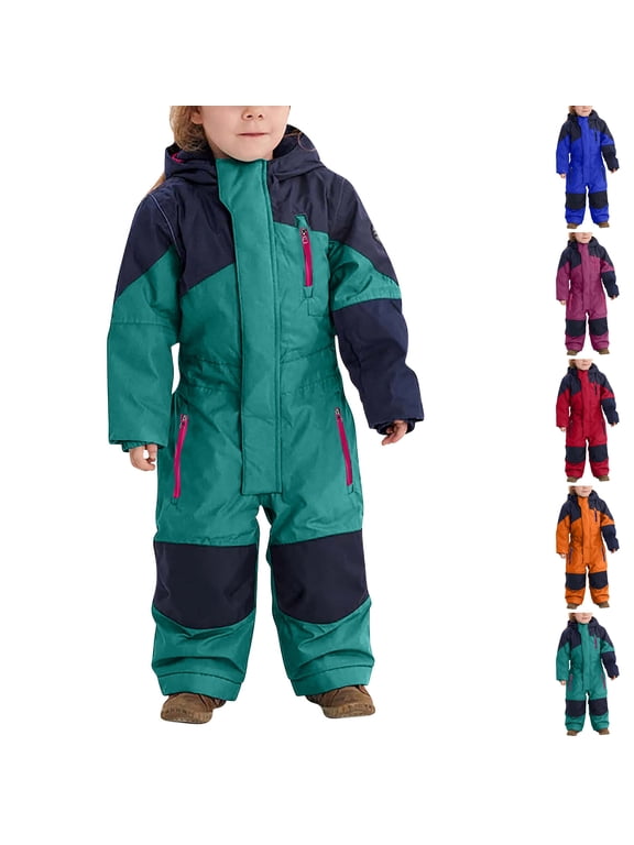 One Piece Snowsuit Kids Ski Jumpsuit Toddler Insulated Kids Windproof Snowboard Boys Girls Color Block Waterproof Winter Coveralls Light Blue 3 Years