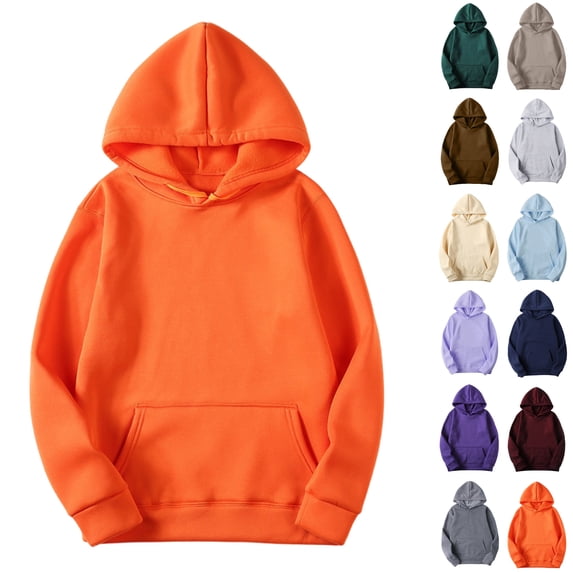 Husipze Oversized Hoodies for Women Long Sleeve Drawstring Solid Color Casual Hooded Pullover Sweatshirt with Kangaroo Pockets for Fall Winter Orange XL