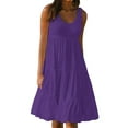 thumbnail image 1 of Husipze Plus Size Sleeveless Tank Dress for Women Tiered Knee Length Sundresses Round Neck Casual A-Line Dress for Summer Vacation Purple XL, 1 of 8